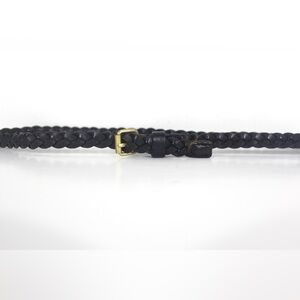 Super Skinny Braided Black Leather Belt Woven Gold Buckle Unisex
